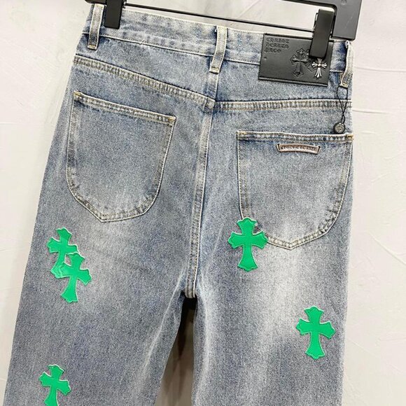 Chrome Hearts Green& White Cross Patch Jeans - Picture 4 of 8